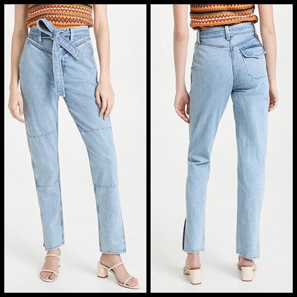 💕RAG & BONE💕 Mia Yoke High Waisted Belted Paneled Jeans ~ Clean Lou 31 NWT - Picture 6 of 16